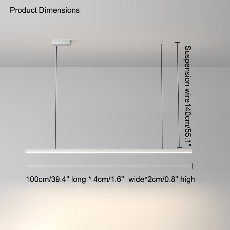 Suspended LED Strip Fixture for Countertop Islands – Dimmable Metal Bar Light with Remote in Matte or Gloss White – 39 to 102 in Adjustable