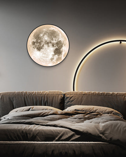 LED Moon Wall Sconce Dimmable Remote Control Light 9.4 Inch Diameter PVC Fixture for Bedroom Living Room Hallway Accent Lighting Three Color
