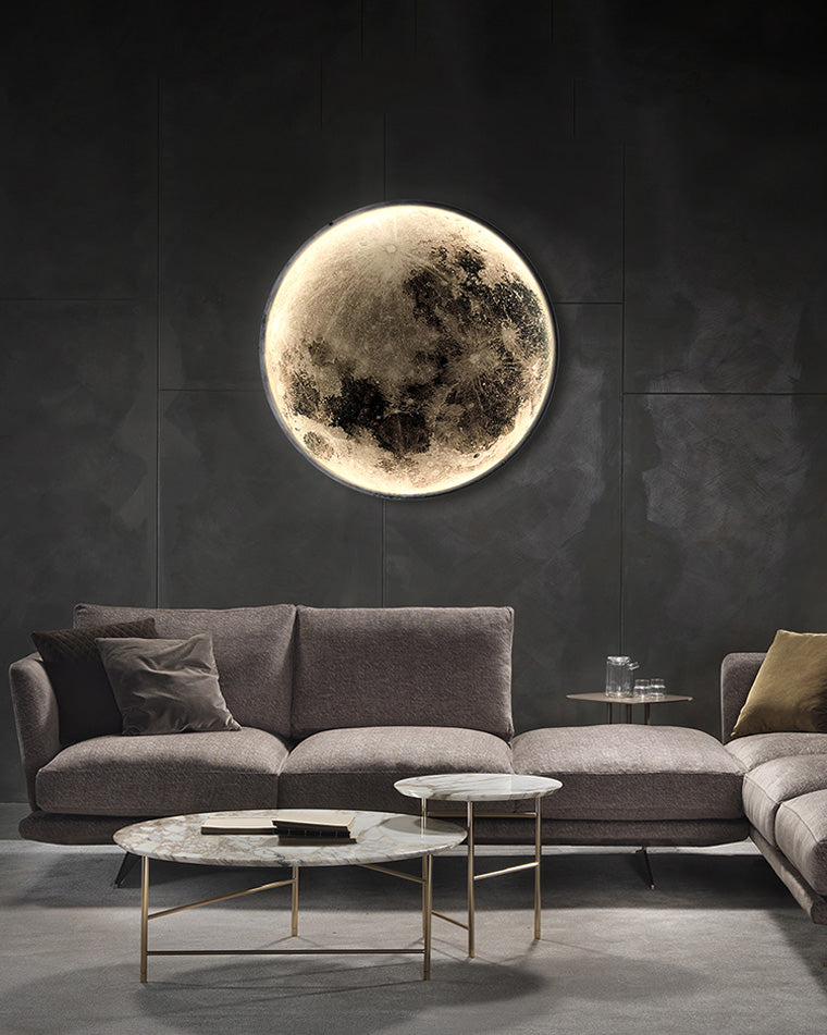 LED Moon Wall Sconce Dimmable Remote Control Light 9.4 Inch Diameter PVC Fixture for Bedroom Living Room Hallway Accent Lighting Three Color