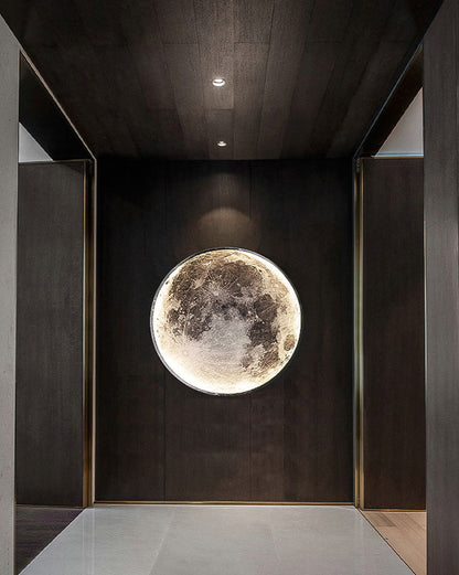 LED Moon Wall Sconce Dimmable Remote Control Light 9.4 Inch Diameter PVC Fixture for Bedroom Living Room Hallway Accent Lighting Three Color