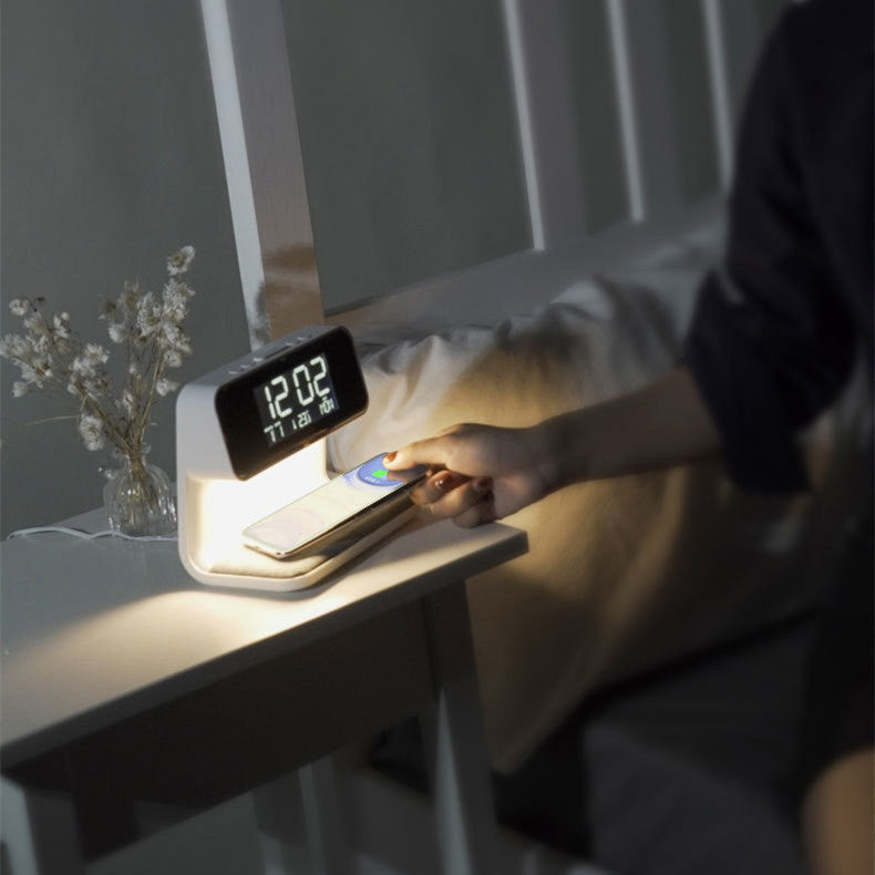 Bedside Lamp with Wireless Charging Station and Alarm Clock Display LED Nightstand Light Touch Dimmer for Bedroom Nightstand Qi Phone Charge