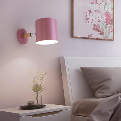 Swivel Arm Sconce Lamp E27 Socket 5 in Metal & Wood Pink Bedside Light for Bedroom Reading Nook Task Lighting Modern Minimalist Hallway