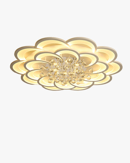 Dimmable LED Flush Mount Light with Crystal Accents 21-Inch Round for Bedroom Living Room Dining Room Contemporary Home Lighting Fixture