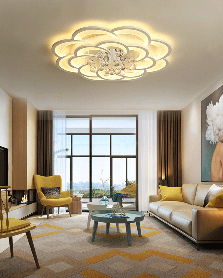 Dimmable LED Flush Mount Light with Crystal Accents 21-Inch Round for Bedroom Living Room Dining Room Contemporary Home Lighting Fixture