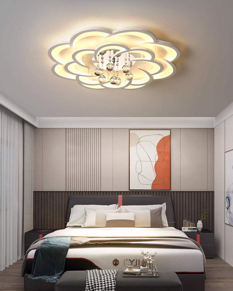 Dimmable LED Flush Mount Light with Crystal Accents 21-Inch Round for Bedroom Living Room Dining Room Contemporary Home Lighting Fixture