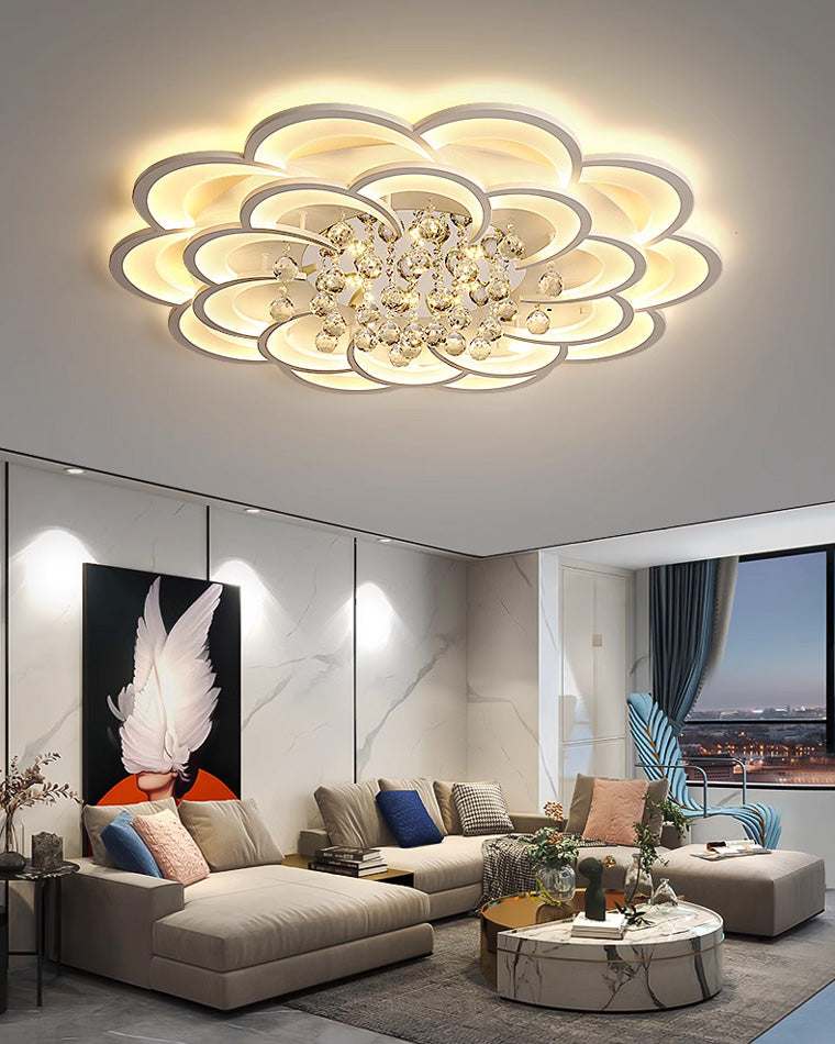 Dimmable LED Flush Mount Light with Crystal Accents 21-Inch Round for Bedroom Living Room Dining Room Contemporary Home Lighting Fixture