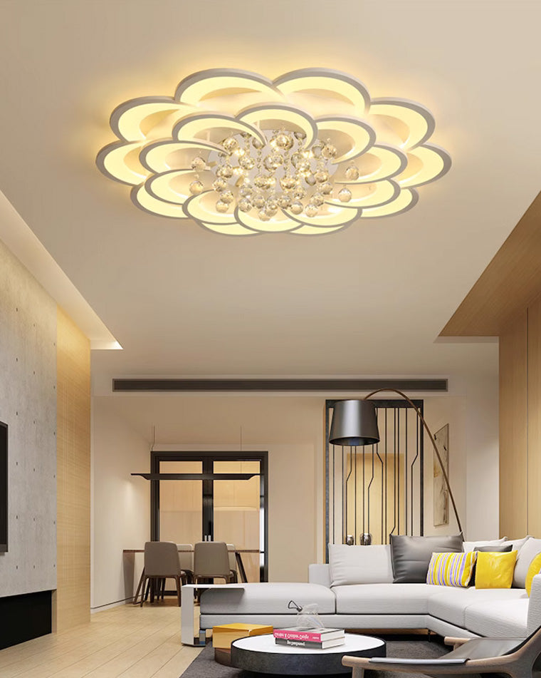 Dimmable LED Flush Mount Light with Crystal Accents 21-Inch Round for Bedroom Living Room Dining Room Contemporary Home Lighting Fixture