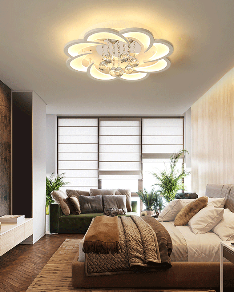 Dimmable LED Flush Mount Light with Crystal Accents 21-Inch Round for Bedroom Living Room Dining Room Contemporary Home Lighting Fixture