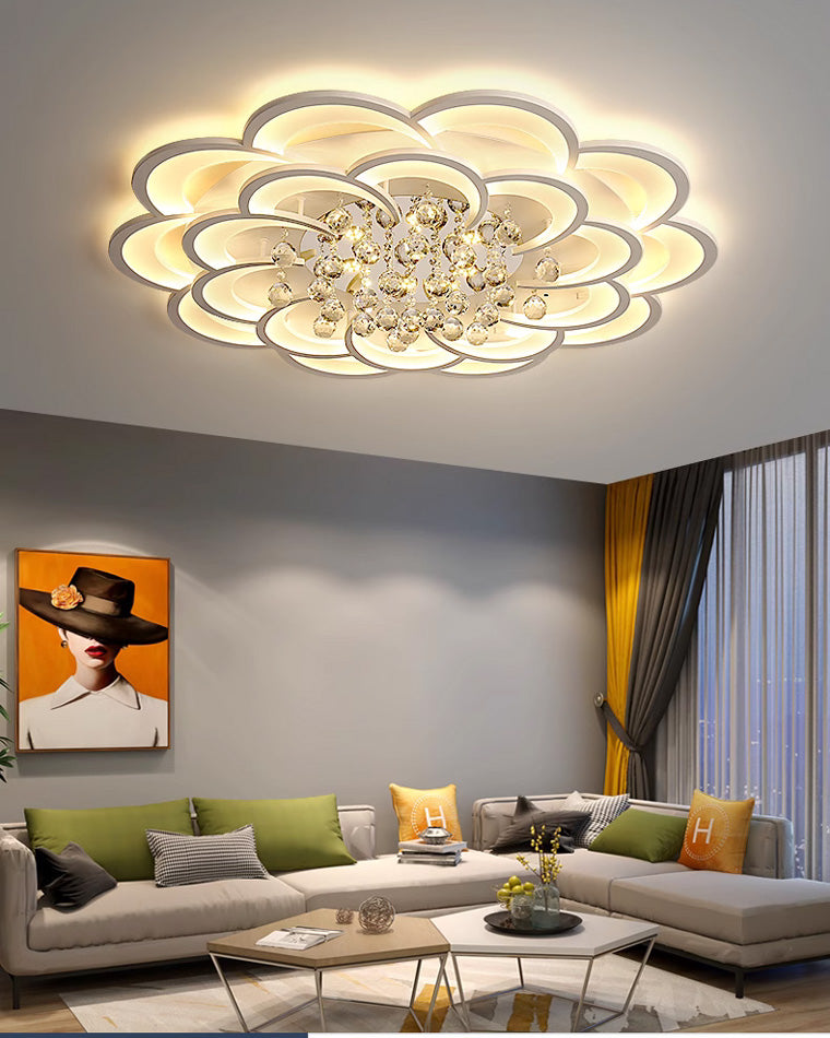 Dimmable LED Flush Mount Light with Crystal Accents 21-Inch Round for Bedroom Living Room Dining Room Contemporary Home Lighting Fixture