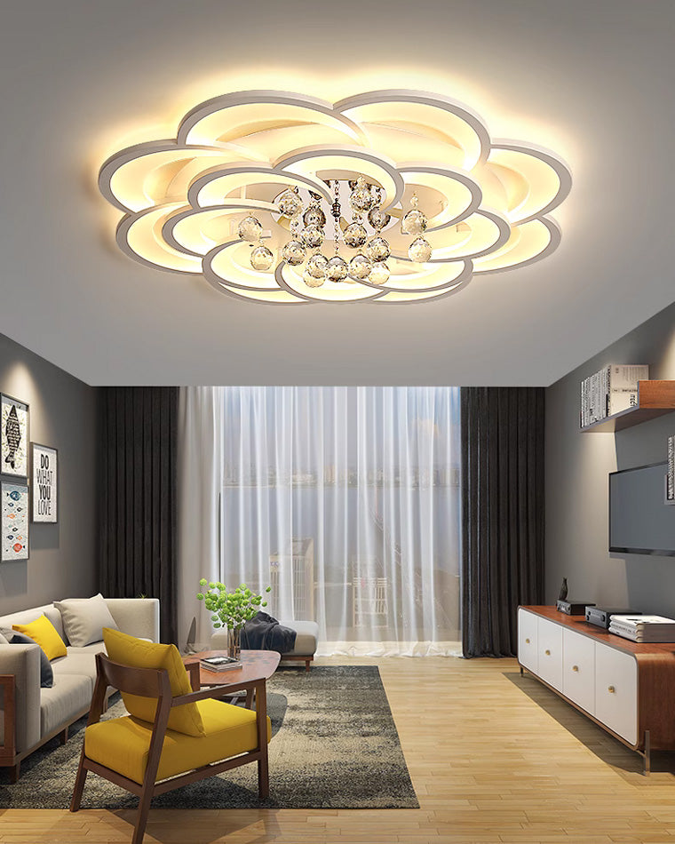 Dimmable LED Flush Mount Light with Crystal Accents 21-Inch Round for Bedroom Living Room Dining Room Contemporary Home Lighting Fixture