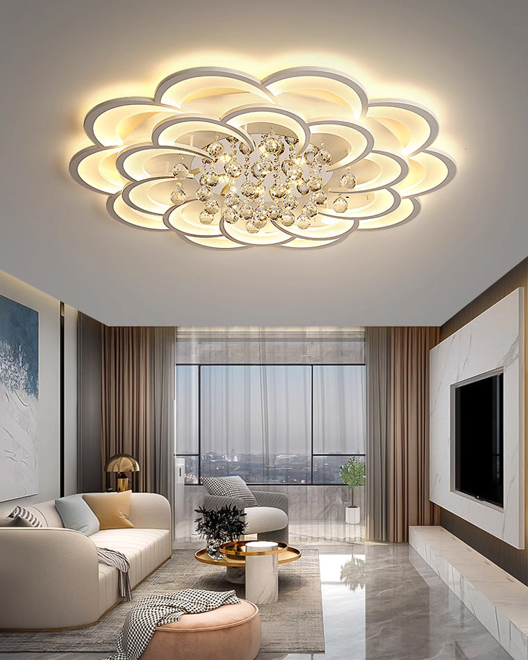 Dimmable LED Flush Mount Light with Crystal Accents 21-Inch Round for Bedroom Living Room Dining Room Contemporary Home Lighting Fixture