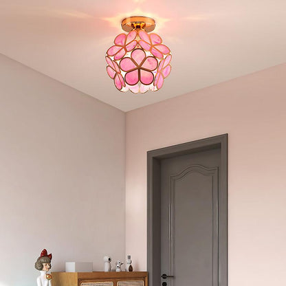 Floral Ceiling Light with Acrylic Petals and Gold Accents for Bedroom, Hallway, Living Room