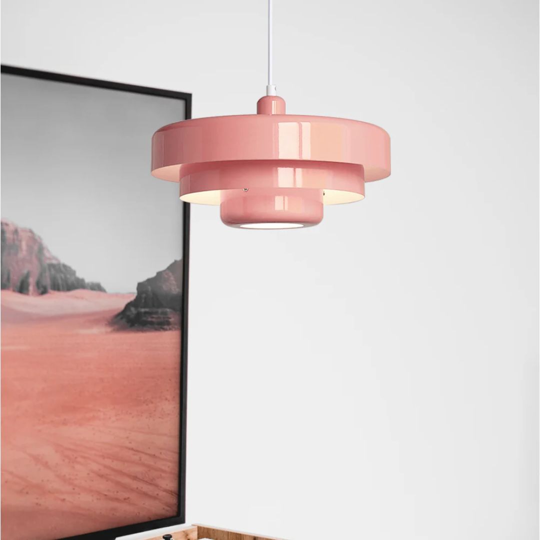 Hanging Iron Ceiling Fixture 14 Inch Layered Shade Height-Adjustable for Kitchen Dining Room Bedroom Modern Retro Downlight E27 Socket