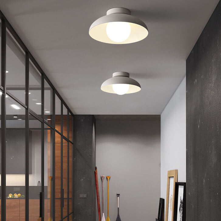 Single-Bulb Ceiling Light with Iron Frame and Glass Shade for Bedroom, Hallway, or Entryway