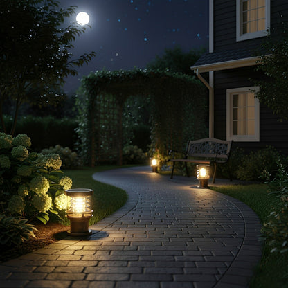 Layered Cylinder Pathway Light Bollard for Yard & Walkway 7W LED Weatherproof Post Lamp Aluminum Construction Black Bronze 12-32 in Heights