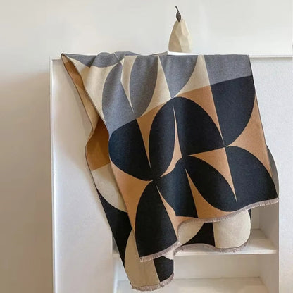 Reversible Geometric Poncho Scarf for Women – Soft Microfiber Winter Wrap, Two-Tone Color Block Design, Machine Washable