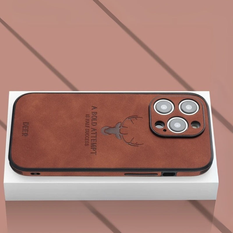 Genuine Suede iPhone Case with Camera Protection & Shock-Absorbing Silicone Liner for iPhone 12-17