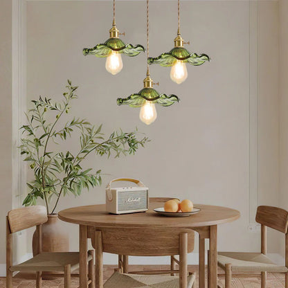 Glass Ceiling Light with Sculptural Ripple Edge – 9 in Hanging Fixture with Metal Hardware for Kitchen, Dining Area, or Bedroom – Adjustable