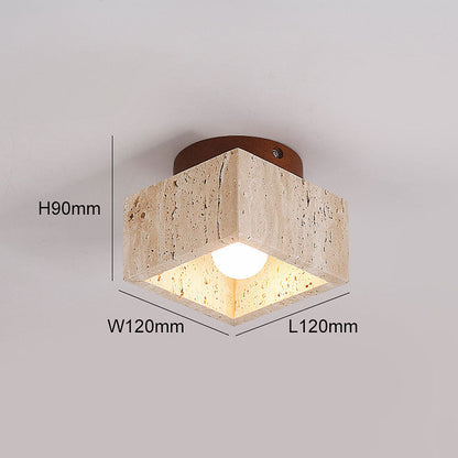 Flush Mount Stone & Wood Light Fixture 10 in Round Natural Beige for Low Ceilings Bedroom Entryway Cozy Overhead Lighting E26 Base