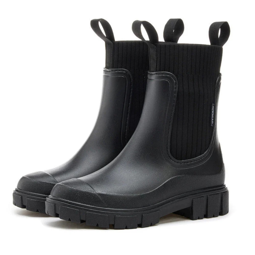 Women's Waterproof Ankle Rain Boots with Non-Slip Sole – Chelsea Pull-On Short Booties for Wet Weather, Urban Commute & Outdoor
