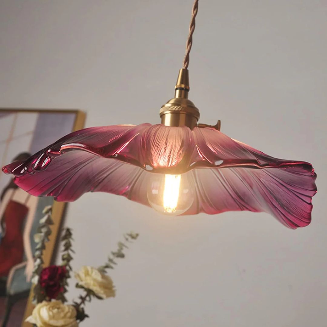 Fluted Glass Drop Ceiling Fixture 11 in Burgundy Shade Gold Hardware E27 Socket for Kitchen Island Entryway Ambient Overhead Illumination