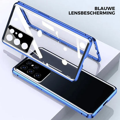 Tempered Glass Magnetic Phone Case for Samsung Galaxy – Double-Sided Shockproof Protection with Metal Frame & Auto-Lock Design