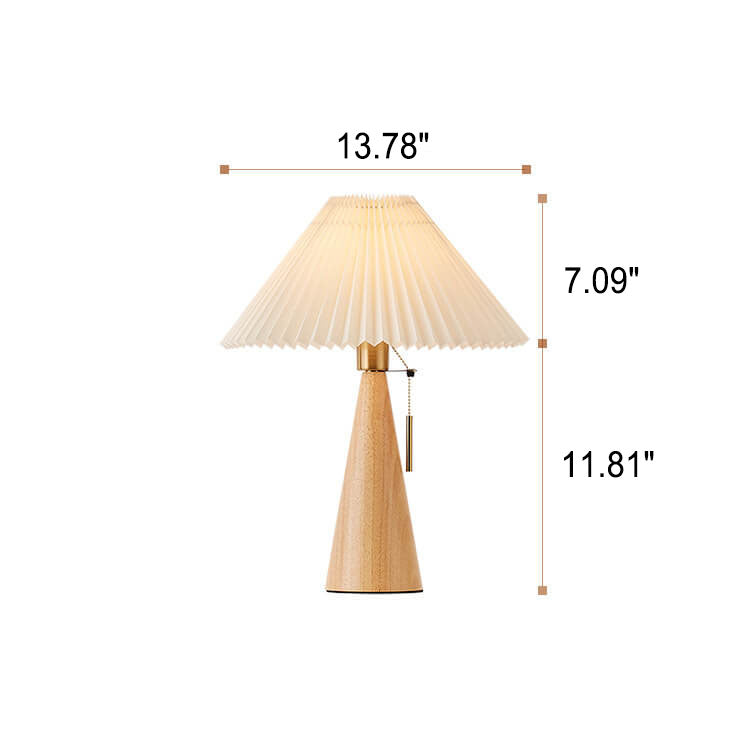 Wooden Bedside Lamp with Fabric Shade for Nightstand & Living Room Accent Lighting | 19 in Tall Asian-Inspired Design | Soft Glow E26 Base