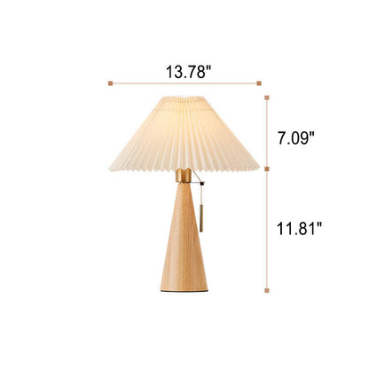 Wooden Bedside Lamp with Fabric Shade for Nightstand & Living Room Accent Lighting | 19 in Tall Asian-Inspired Design | Soft Glow E26 Base