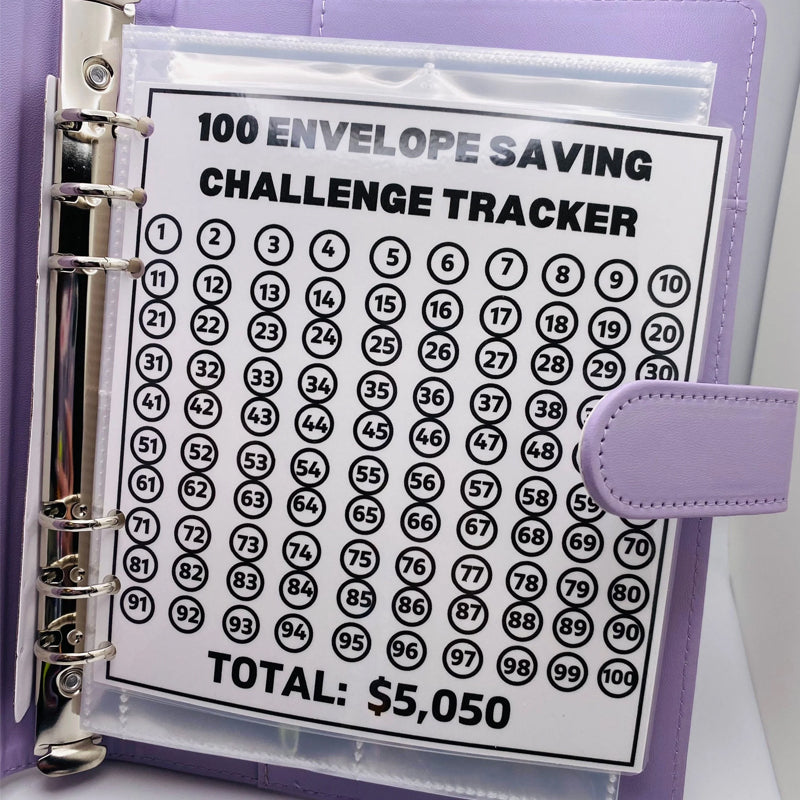 Cash Savings Tracker Organizer with 100 Labeled Pockets – Money Management Planner System – A5 Budget Book with Reusable Chart for