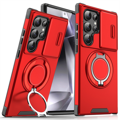 Magnetic Phone Case with Sliding Camera Cover & Kickstand Ring for Samsung Galaxy S-Series | MagSafe Compatible Protective Bumper Shell