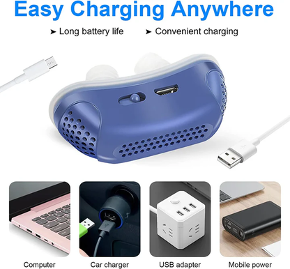 Portable Sleep Apnea Relief Device Anti-Snoring Nasal Airway Support System for Travel Home Bedroom USB Rechargeable Silicone Soft Ear Clips