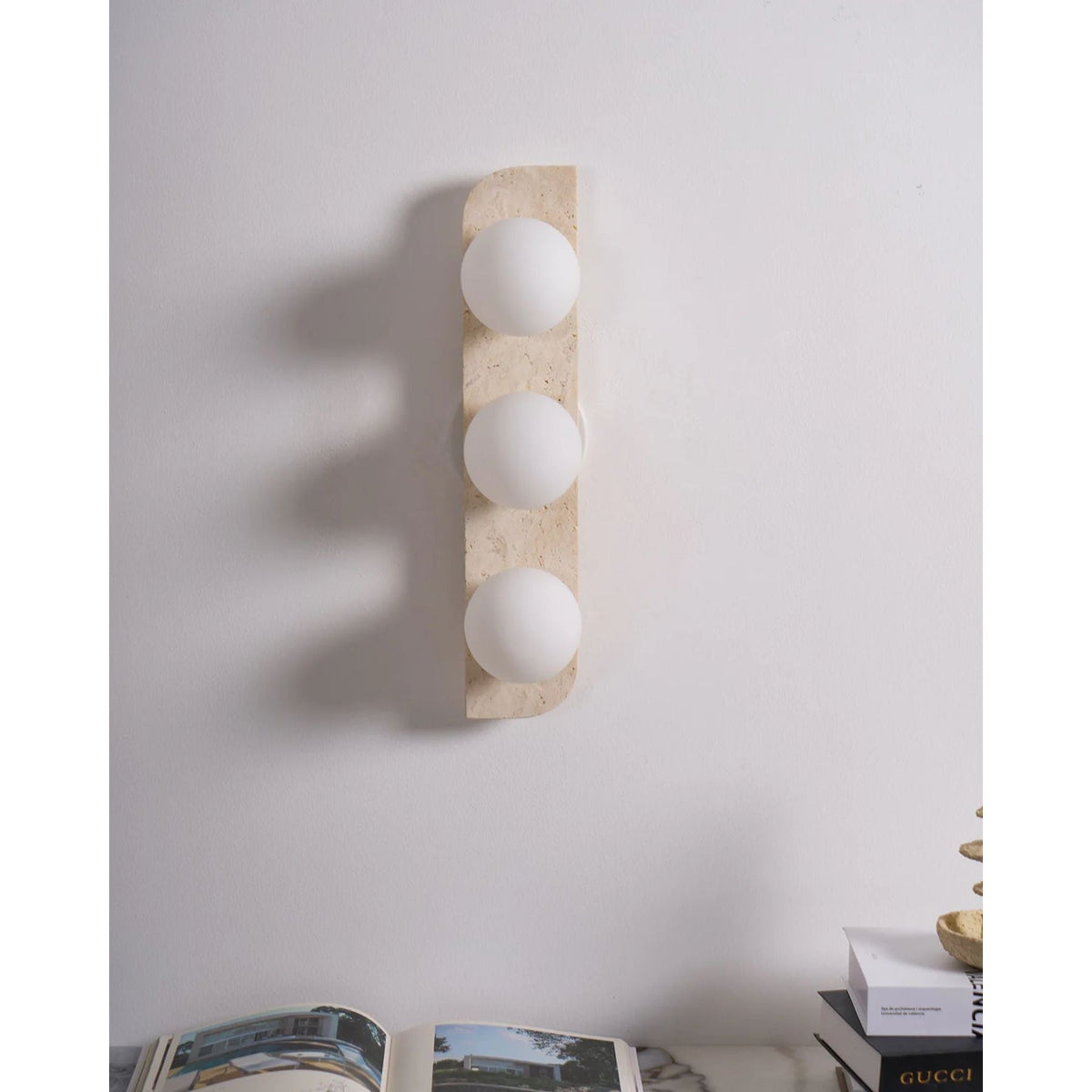 Natural Stone Sconce with Glass Globe G9 Socket Beige Neutral Ambient Light for Entryway Bathroom Bedroom Modern Minimalist Home Décor
