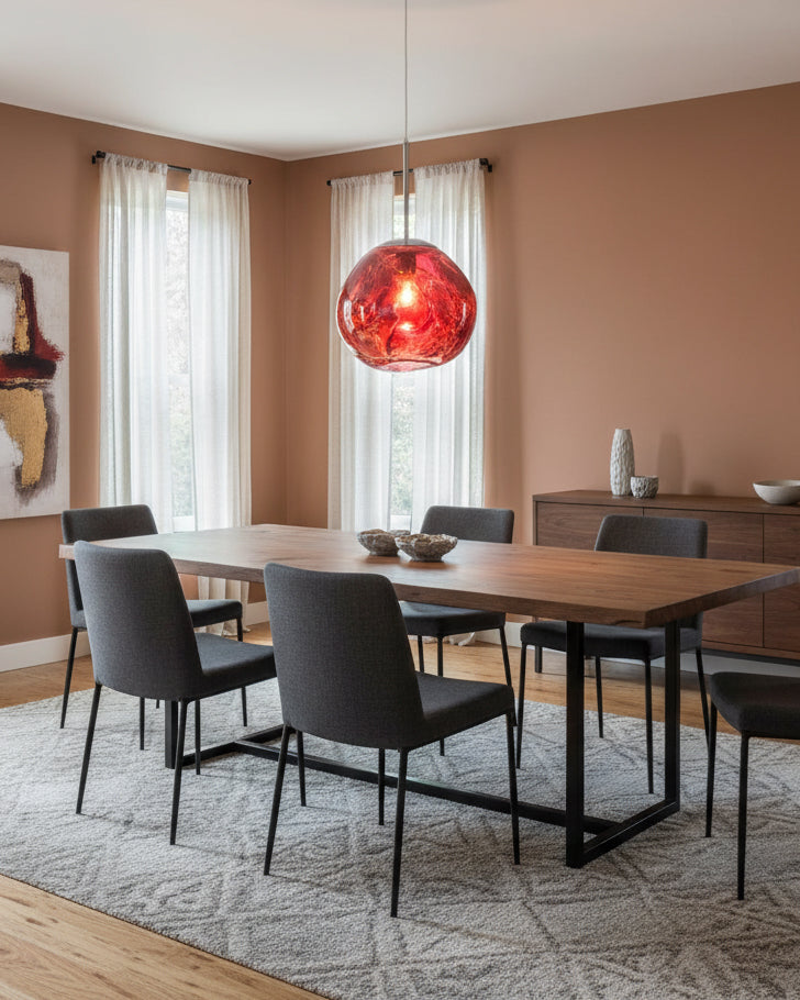Hanging Dome Shade with Reflective Finish – Adjustable Drop Fixture for Kitchen Island, Dining Room, Bedroom – Metal Construction with E26 S