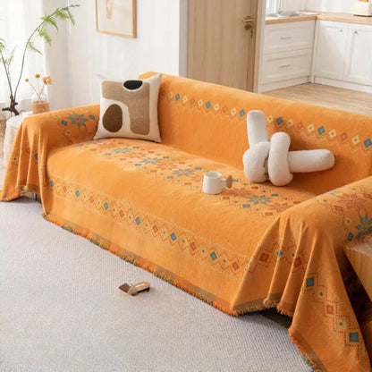 Chenille Throw Blanket with Tassels – Soft Microfiber Sofa Cover for Living Room, Bedroom & Office Décor