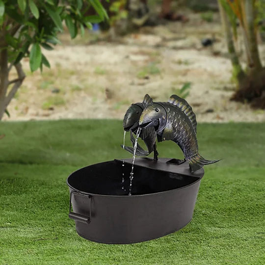 Tabletop Fountain with Bird Figurine – Polyresin Design in Natural Stone Finish for Patio, Deck & Yard