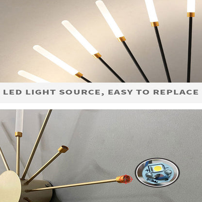 Linear Starburst Flush Mount Ceiling Light with LED Arrays for Living Room and Bedroom in Black or Gold Finish