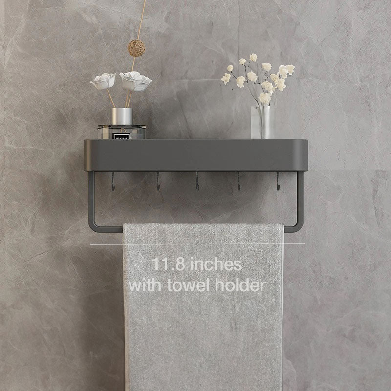 Adhesive Shower Caddy Organizer Gray Aluminum Wall Mount Storage Rack with Towel Bar 12 Inch Floating Shelf for Bathroom Toiletries Soap Sha