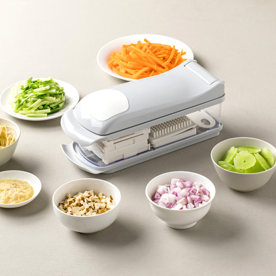 Kitchen Slicer Dicer with 4 Interchangeable Blades for Vegetables, Fruits, Onions and Salads | Compact Manual Food Prep Tool for Home Cookin