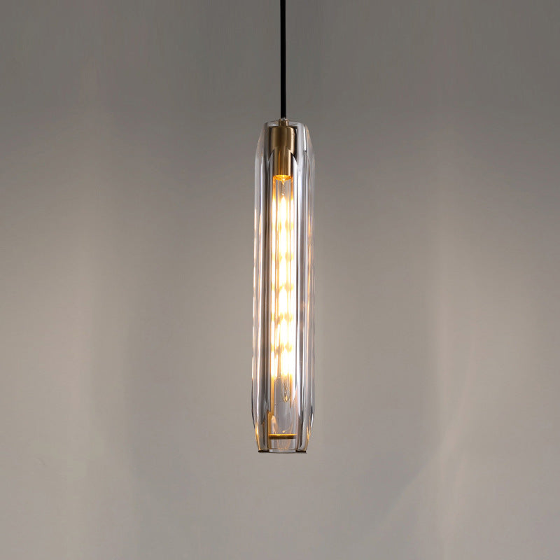 Glass Cylinder Hanging Light Fixture 15 Inch Height Adjustable Drop Ceiling Lamp for Dining Room Bedroom Living Room Contemporary Minimalist