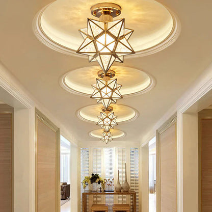 Star Flush Mount Ceiling Fixture Gold Metal 8 Inch E27 Socket for Bedroom Hallway Entry Compact Geometric Lighting Modern Home Decor