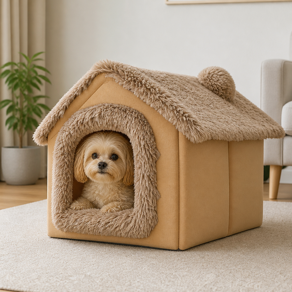 Ortekor Semi-Enclosed Plush Cat Bed (Removable Non-Slip Base)