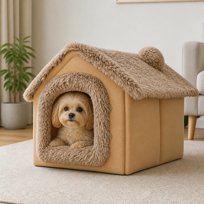 Ortekor Semi-Enclosed Plush Cat Bed (Removable Non-Slip Base)