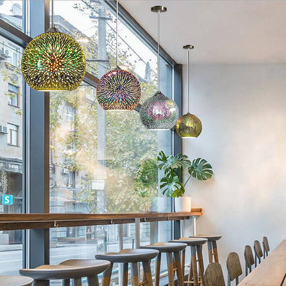 Hanging Ceiling Fixture with Multicolor Glass Shade and Height-Adjustable Cord for Kitchens, Dining Areas, Bars, and Cafés