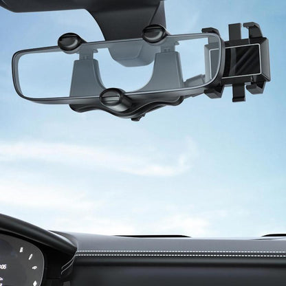 Adjustable Car Mirror Mount for Smartphones - Rotating Clip-On Device Cradle for GPS Navigation and Hands-Free Viewing While Driving