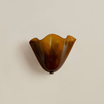 Shell-Inspired Glass Sconce 11 Inch Wide Vintage Iron Bedside Fixture Warm Ambient Hallway Lighting E14 Base Brown Green Beige Tinted Shade