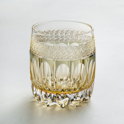 Hand-Cut Crystal Whisky Glass with Starburst Pattern, Gift-Boxed Japanese Tumbler for Spirits