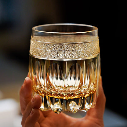 Hand-Cut Crystal Whisky Glass with Starburst Pattern, Gift-Boxed Japanese Tumbler for Spirits