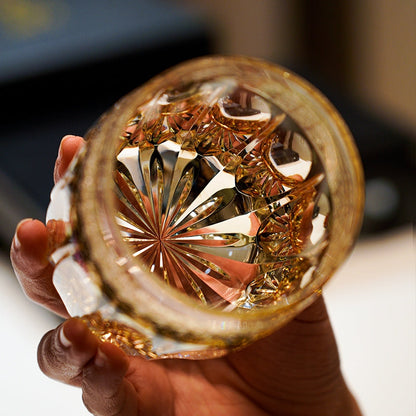 Hand-Cut Crystal Whisky Glass with Starburst Pattern, Gift-Boxed Japanese Tumbler for Spirits