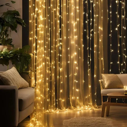 LED Curtain String Lights Warm White USB Powered with Remote 8 Modes for Indoor Outdoor Patio Bedroom Wedding Party Decorative Waterproof
