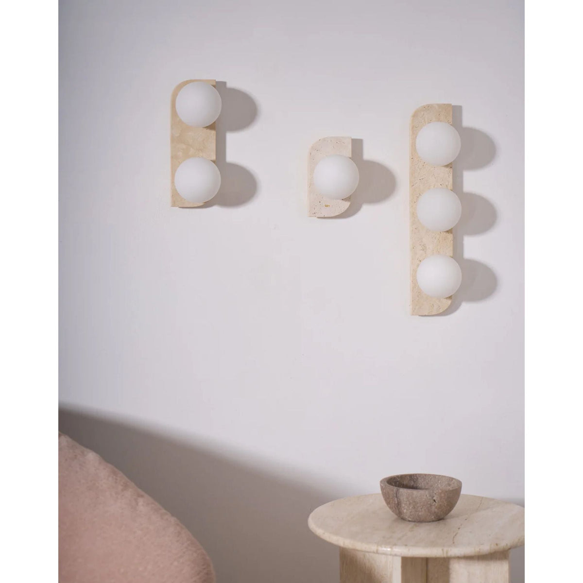 Natural Stone Sconce with Glass Globe G9 Socket Beige Neutral Ambient Light for Entryway Bathroom Bedroom Modern Minimalist Home Décor